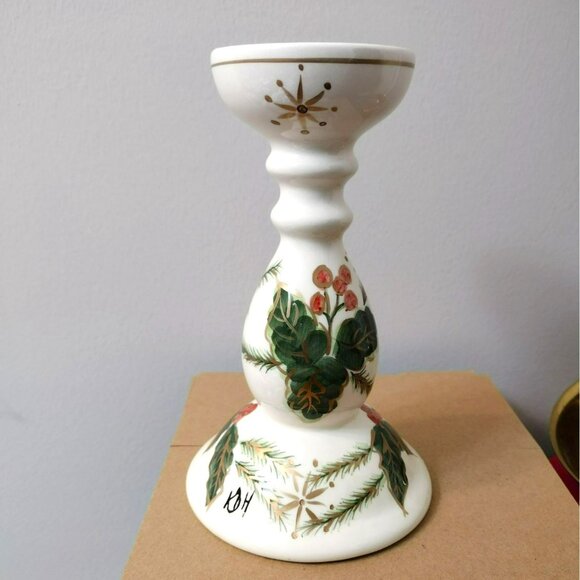 Vintage Holiday Porcelain Candle Holder, Signed KDH Kathy Hatch, Retro Christmas - Picture 1 of 8